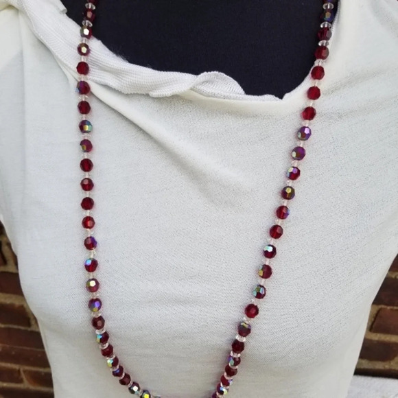 Vintage ruby red aurora borealis necklace‎ - Picture 2 of 6